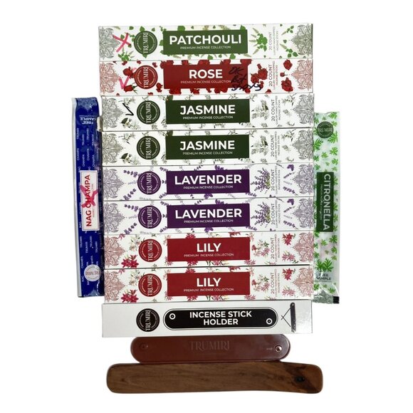 Incense Sticks 140 Lavender Jasmine Lily Patchouli Rose +2 Holders Trumiri India - Picture 1 of 12